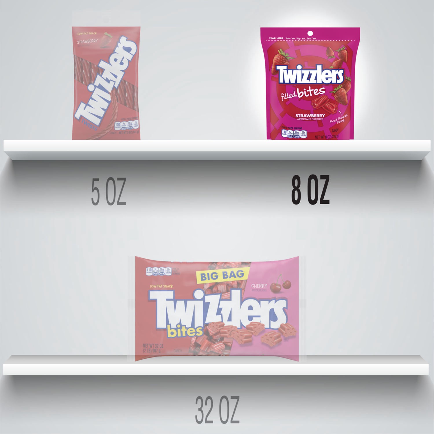 slide 3 of 5, TWIZZLERS FILLED BITES Strawberry Flavored Chewy Candy, Unwrapped, 8 oz, Pack, 8 oz