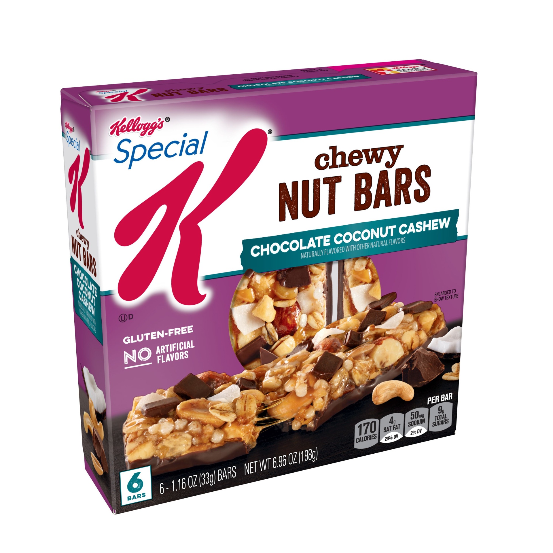 slide 1 of 7, Special K Nourish Chocolate Coconut Cashew Chewy Nut Bars, 6 ct