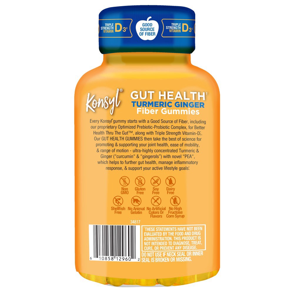 slide 2 of 4, Konsyl Gut Health Turmeric Ginger Fiber Gummies 60 ea, 60 ct