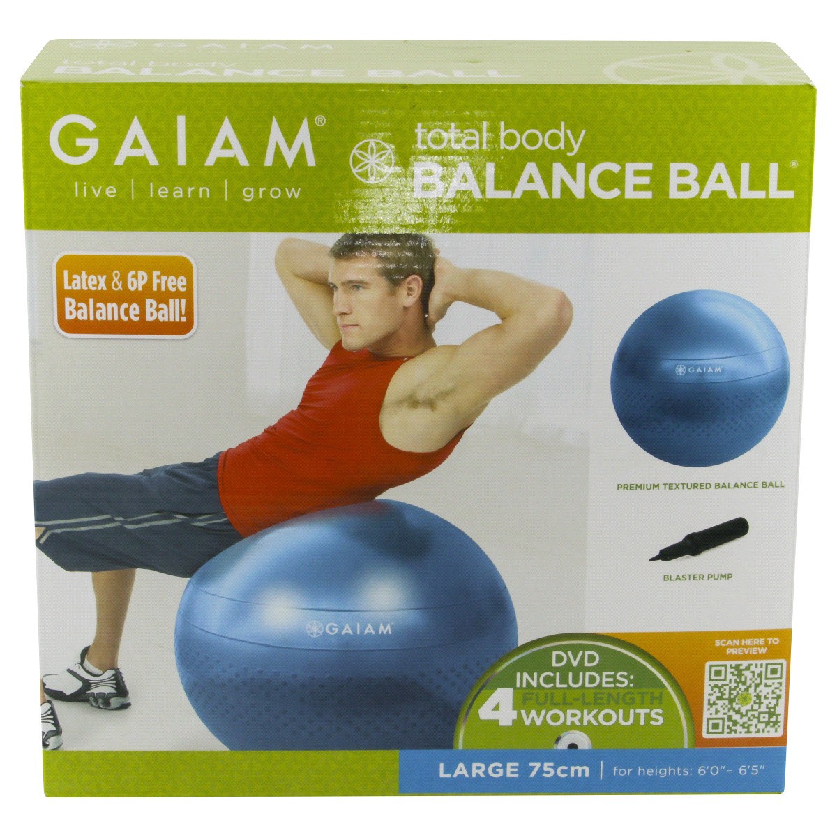 slide 1 of 21, Gaiam Total Body 75cm Balance Ball Kit, 1 ct