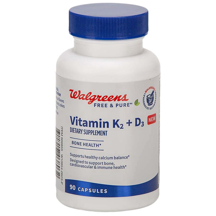 slide 1 of 5, Walgreens Free & Pure Vitamin K2 + D3 Capsules, 90 ct