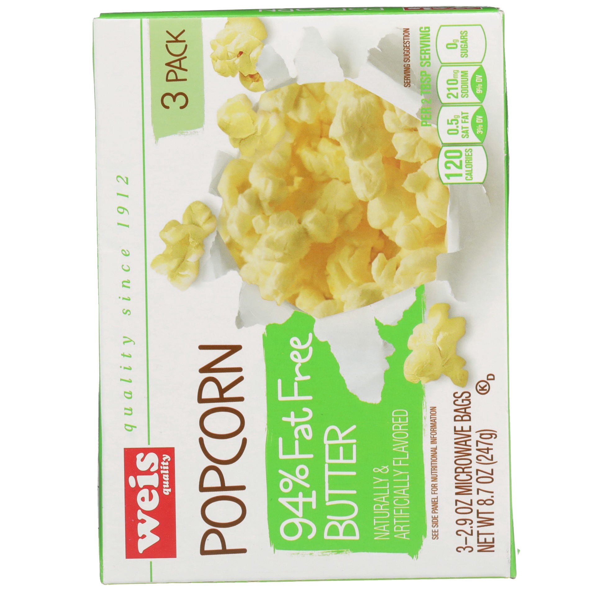 slide 6 of 6, Weis Quality 94% Fat Free Butter Flavored Microwave Popcorn, 8.7 oz