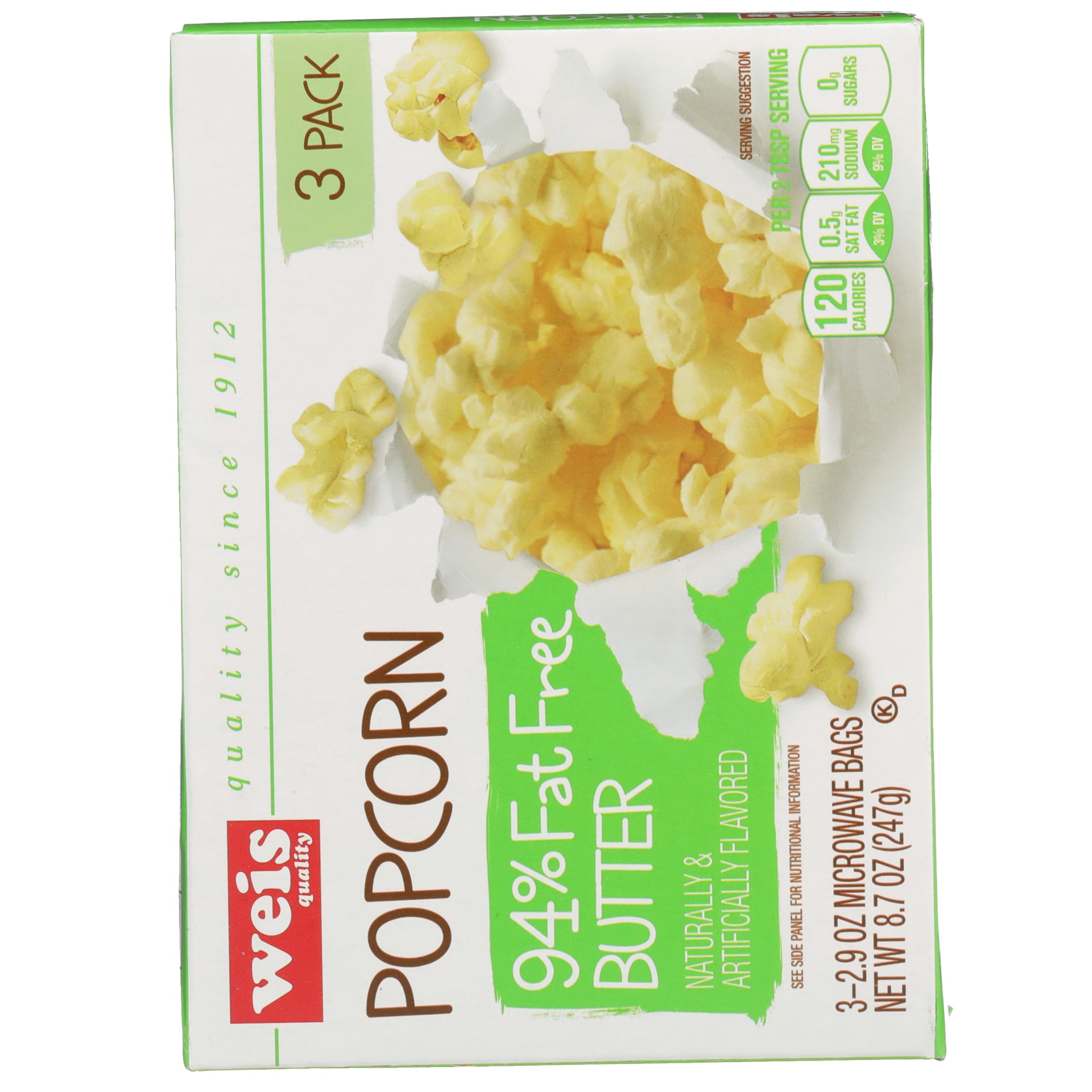 Weis Quality 94 Fat Free Butter Flavored Microwave Popcorn 8.7 oz Shipt