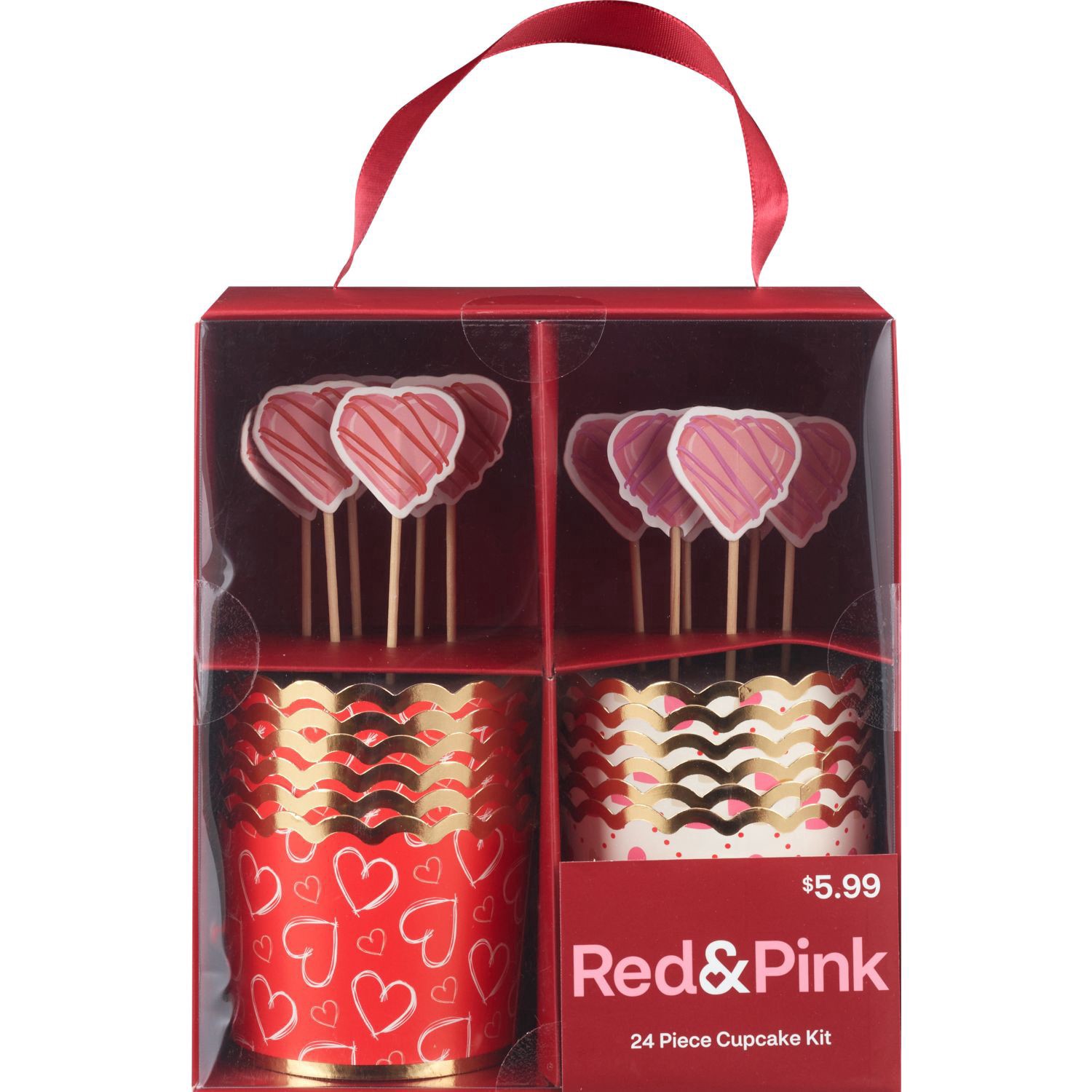 slide 1 of 1, RED AND PINK Baking Cups & Picks Set, 1 ct