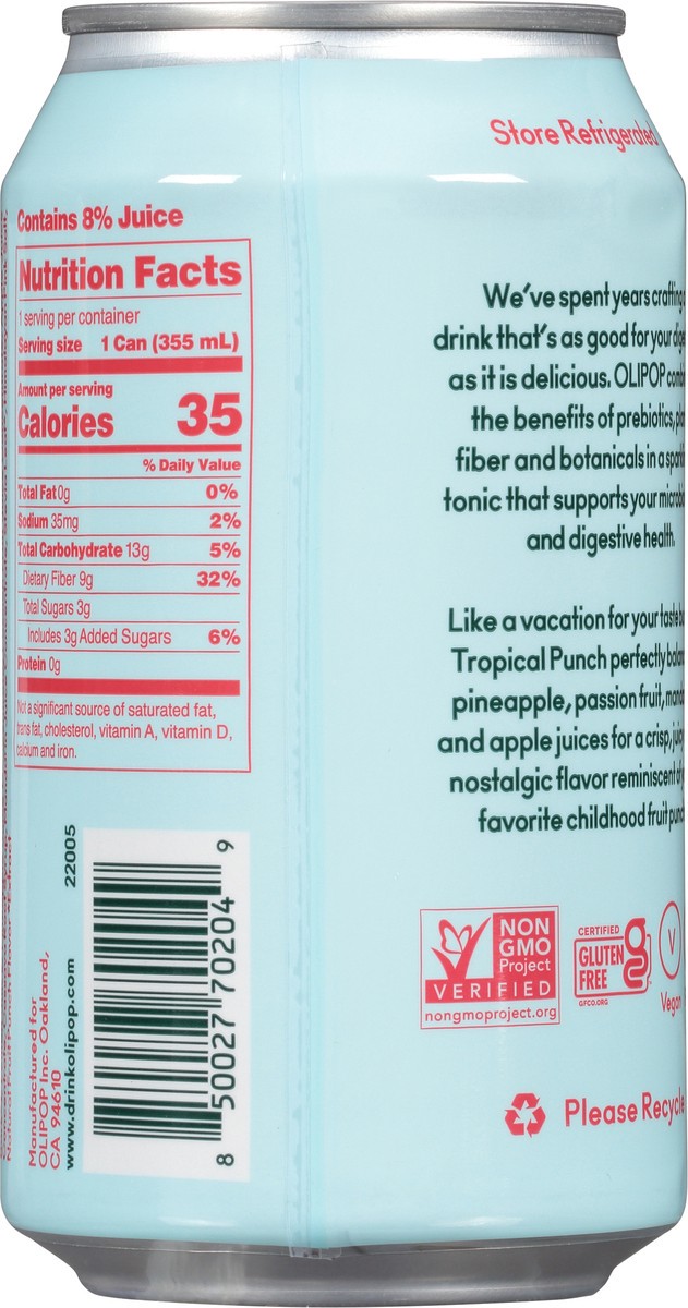 slide 3 of 9, Olipop Sparkling Tonic, Tropical Punch, 12 fl oz