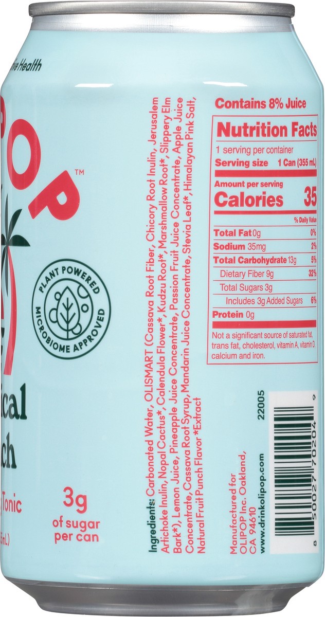 slide 5 of 9, Olipop Sparkling Tonic, Tropical Punch, 12 fl oz