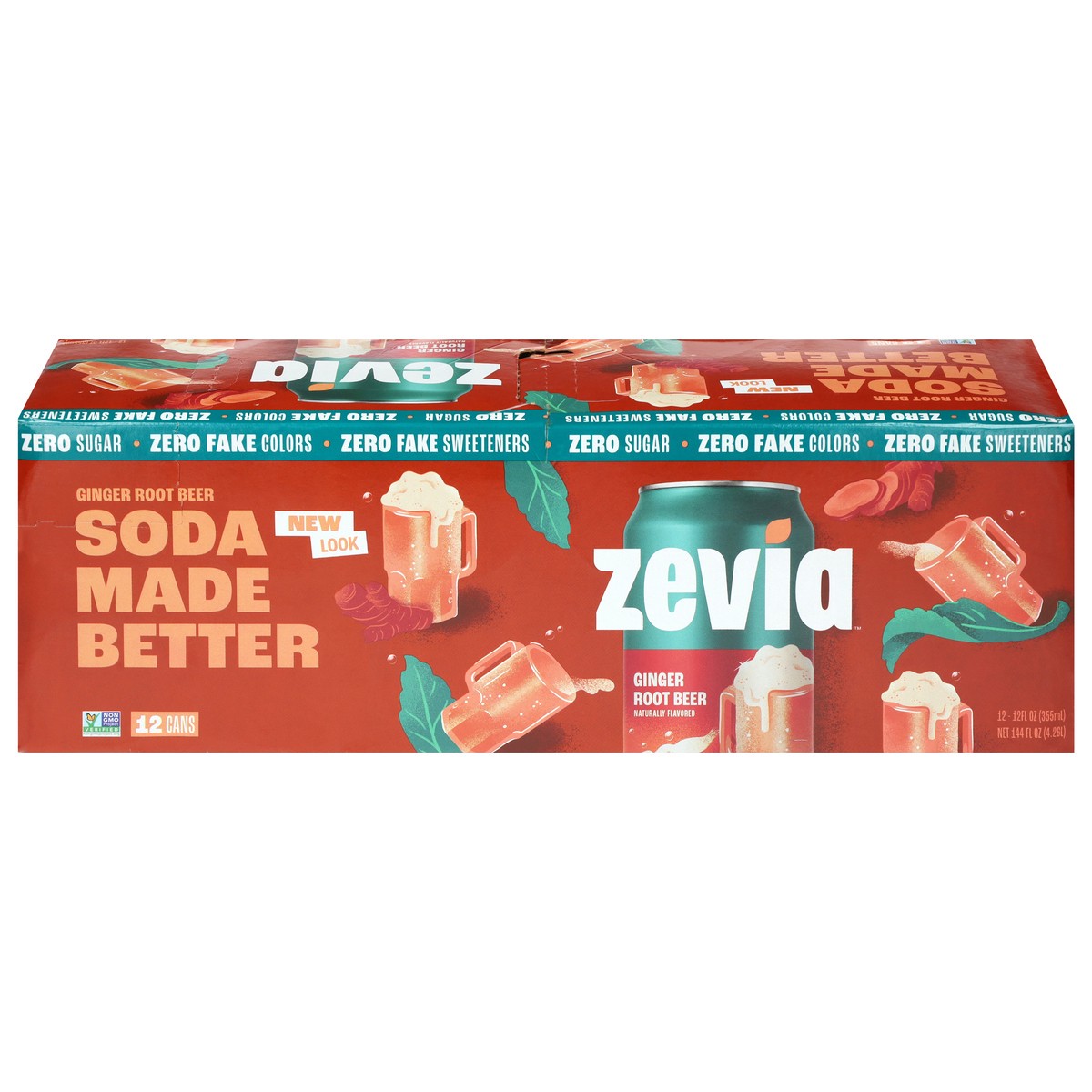 slide 1 of 9, Zevia Zero Sugar Ginger Root Beer Soda 12 - 12 fl oz Cans, 12 ct; 12 oz