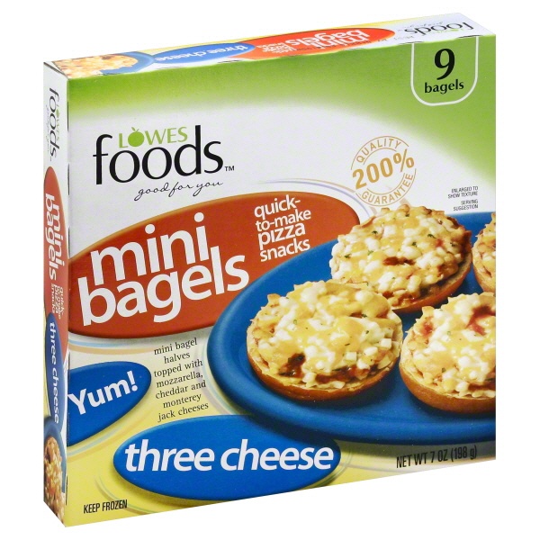 slide 1 of 1, Lowes Foods Pizza Mini Bagels Three Cheese, 7 oz