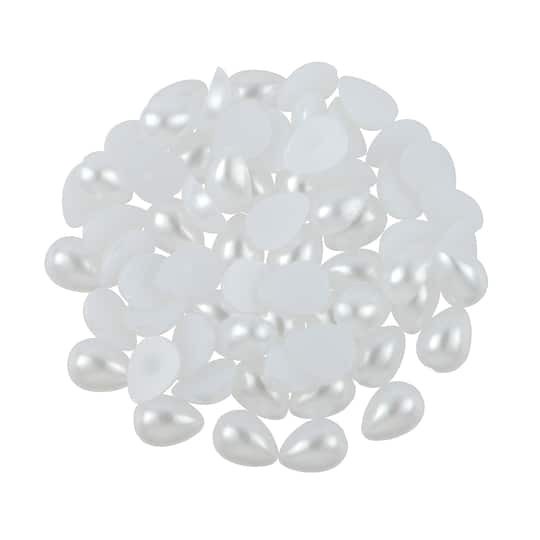 slide 1 of 2, 8mm White Plastic Flatback Pearl Teardrops, 300ct. By Bead Landing, 8mm