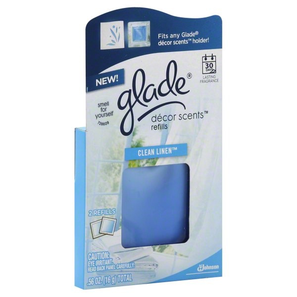 slide 1 of 1, Glade Decor Scents Refills Clean Linen, 0.56 oz; 16 gram