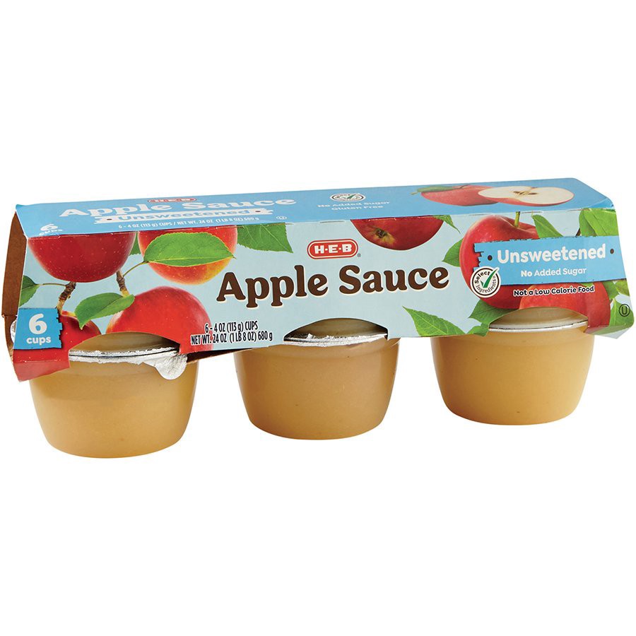 slide 1 of 1, H-E-B Unsweetened Applesauce Cups, 6 ct