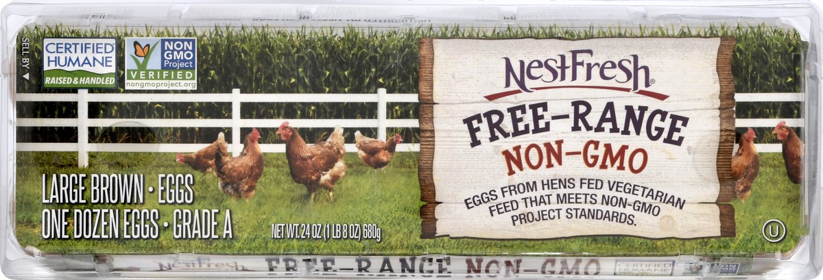 slide 4 of 12, NestFresh Non-GMO Brown Grade A Free Range Eggs Large 12 ea, 12 ct