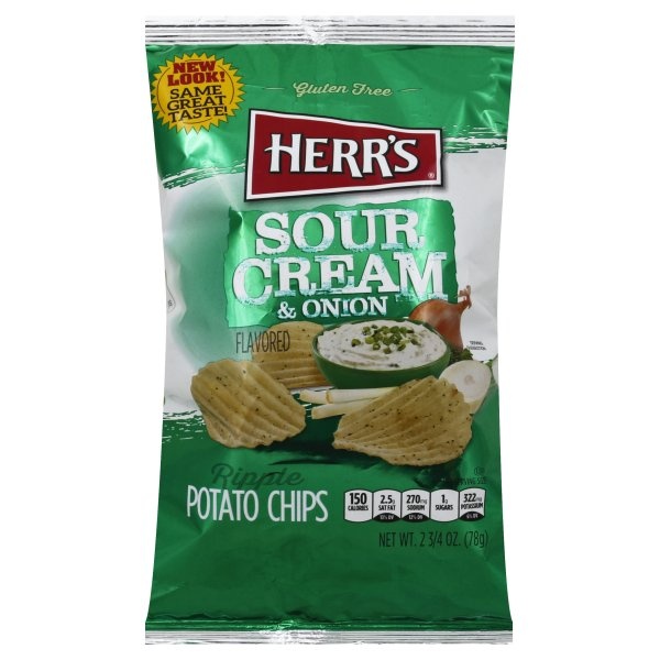slide 1 of 1, Herr's Potato Chips, Sour Cream & Onion, 2.875 oz