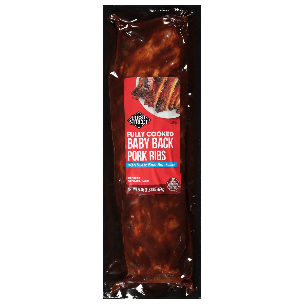 slide 1 of 13, First Street Baby Back Pork Ribs, 24 oz