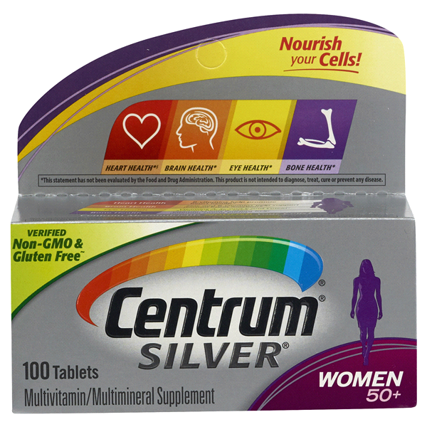 slide 1 of 1, Centrum Silver Women Complete Multivitamin / Multimineral Supplement Tablet, Vitamin D3, Calcium, B Vitamins, Age 50+, 100 ct