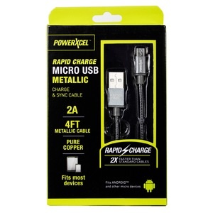 slide 1 of 1, PowerXcel 4ft Micro 2a Cable, Grey, 4 ft