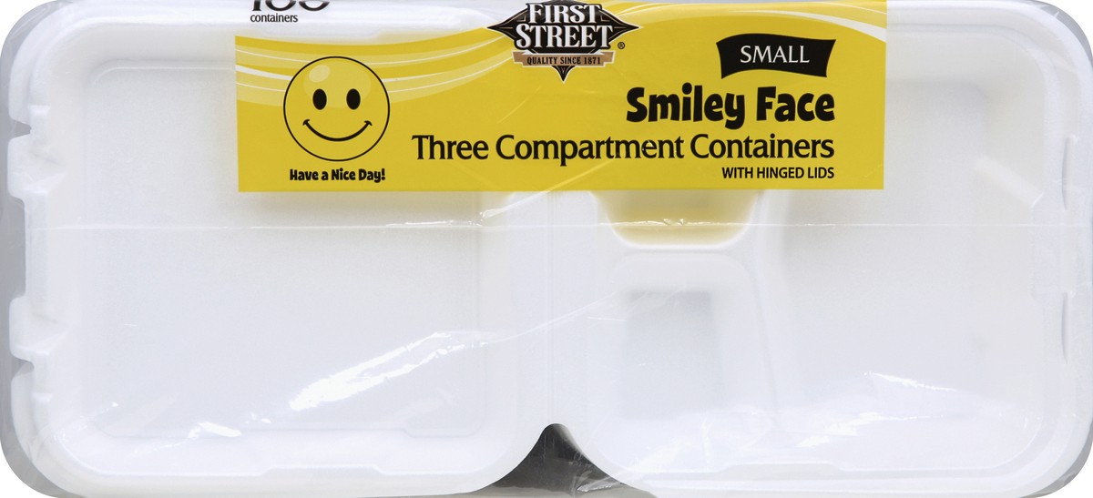 slide 4 of 6, First Street Smiley Face 3 Compartment Container, 100 ct