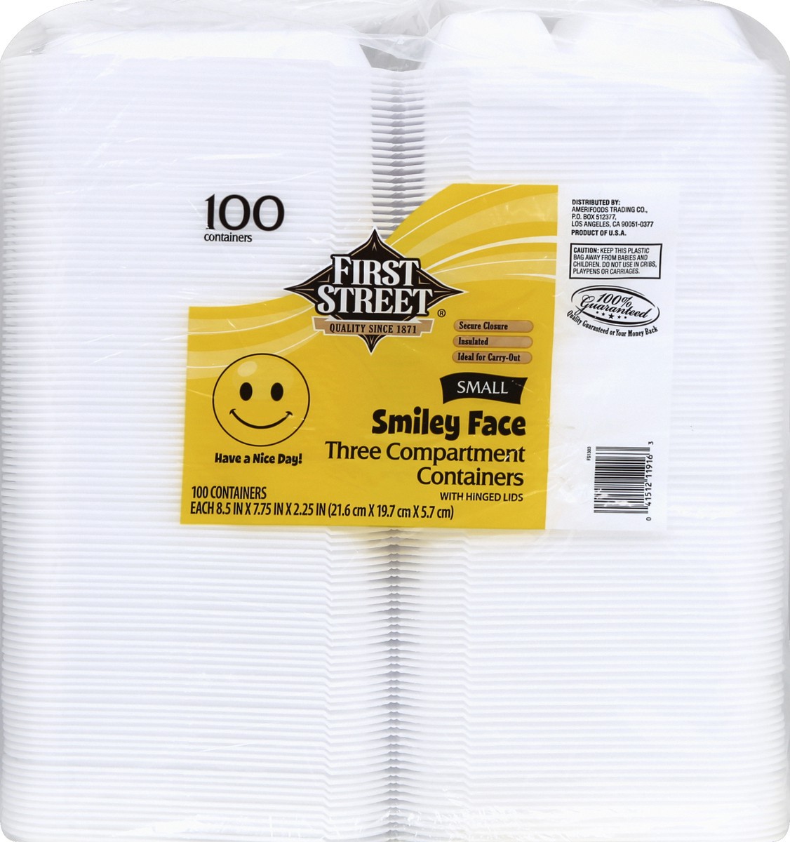slide 2 of 6, First Street Smiley Face 3 Compartment Container, 100 ct