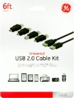 slide 1 of 1, GE Universal USB 2.0 Cable Kit - 5 Piece - Black - 6 Foot, 1 ct