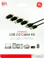 GE Universal USB 2.0 Cable Kit - 5 Piece - Black - 6 Foot