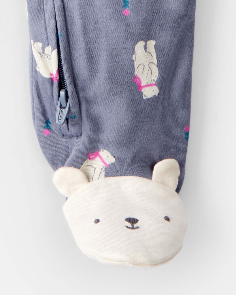 slide 2 of 4, Carter's Carters Baby Girl Polar Bear Print 100% Cotton Snug Fit Sleep & Play Pajamas - Grey Grey 9M, 1 ct