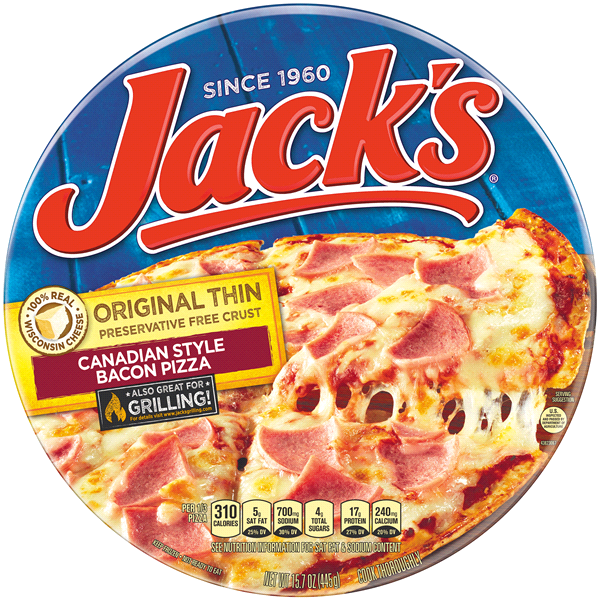 slide 1 of 6, Jack's Original Thin Crust Canadian Style Bacon Frozen Pizza, 15.7 oz