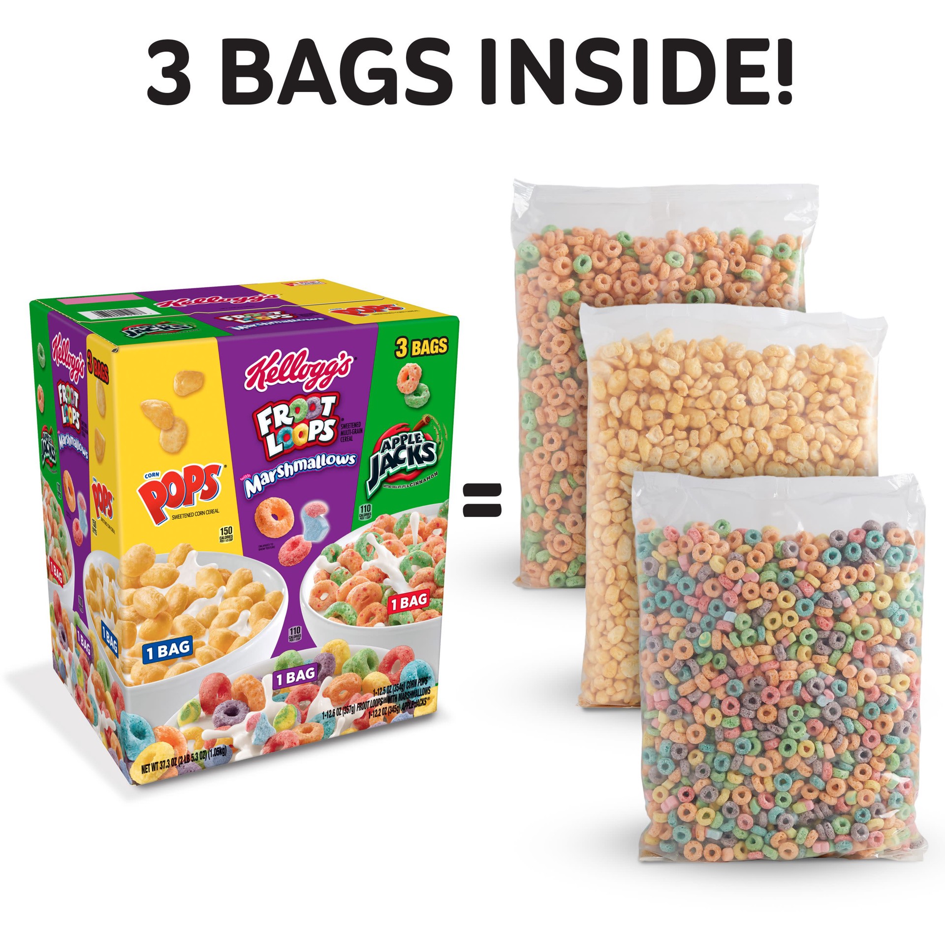 slide 2 of 5, Kellogg's Breakfast Cereal, Variety Pack, 52 oz, 3 Count, 52 oz