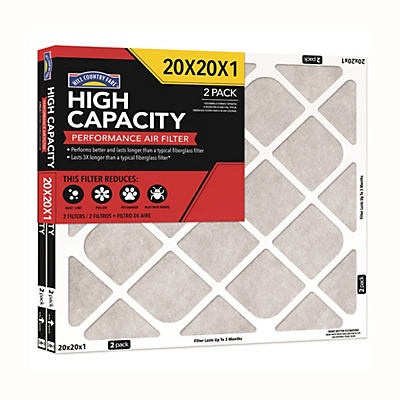 slide 1 of 1, Hill Country Fare High Capacity Performance Air Filters,2pk, 20 in x 20 in x 1 in
