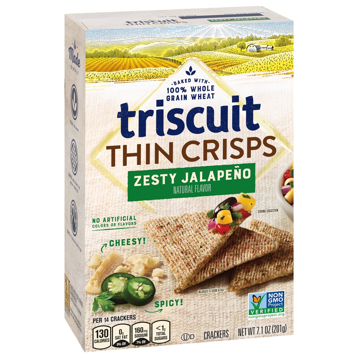 slide 7 of 9, Triscuit Thin Crisps Zesty Jalapeno Whole Grain Wheat Crackers, Lunch Snacks, Snack Crackers, 7.1 oz, 7.1 oz