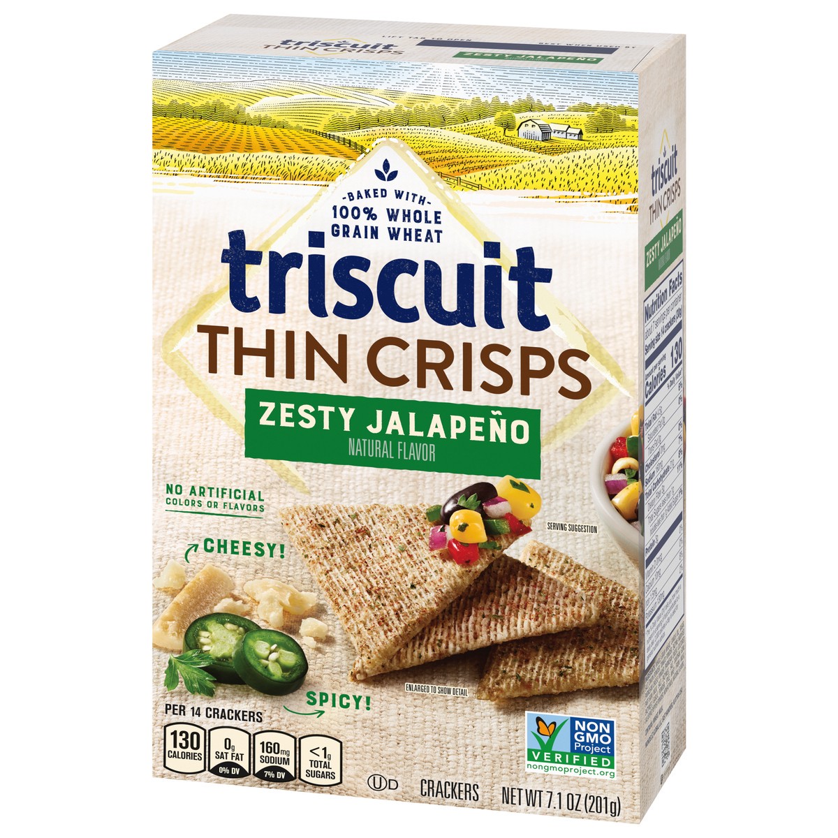 slide 5 of 9, Triscuit Thin Crisps Zesty Jalapeno Whole Grain Wheat Crackers, Lunch Snacks, Snack Crackers, 7.1 oz, 7.1 oz