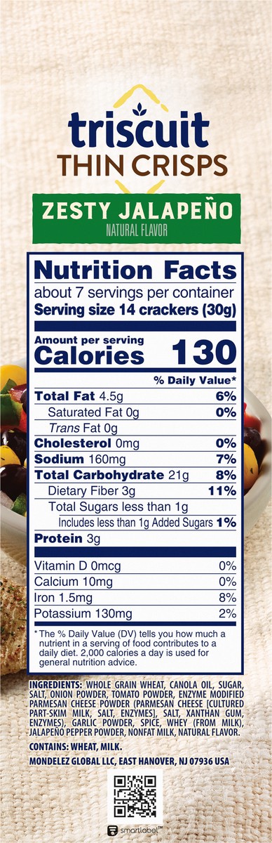 slide 9 of 9, Triscuit Thin Crisps Zesty Jalapeno Whole Grain Wheat Crackers, Lunch Snacks, Snack Crackers, 7.1 oz, 7.1 oz