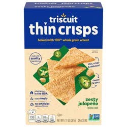 Triscuit Thin Crisps Zesty Jalapeno Whole Grain Wheat Crackers, Lunch Snacks, Snack Crackers, 7.1 oz