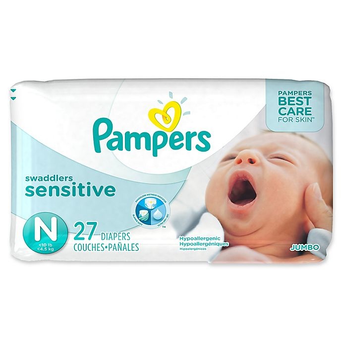 slide 1 of 1, Pampers Swaddlers Diapers, Newborn Sensitive, 27 ct