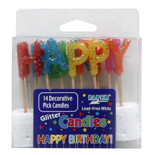 slide 1 of 1, Creative Converting Happy Birthday Glitter Pick Candles, 14 ct