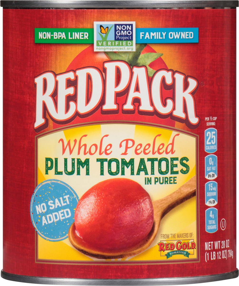 slide 1 of 11, Redpack Whole Peeled Plum Tomatoes In Puree No Salt Added, 28 oz