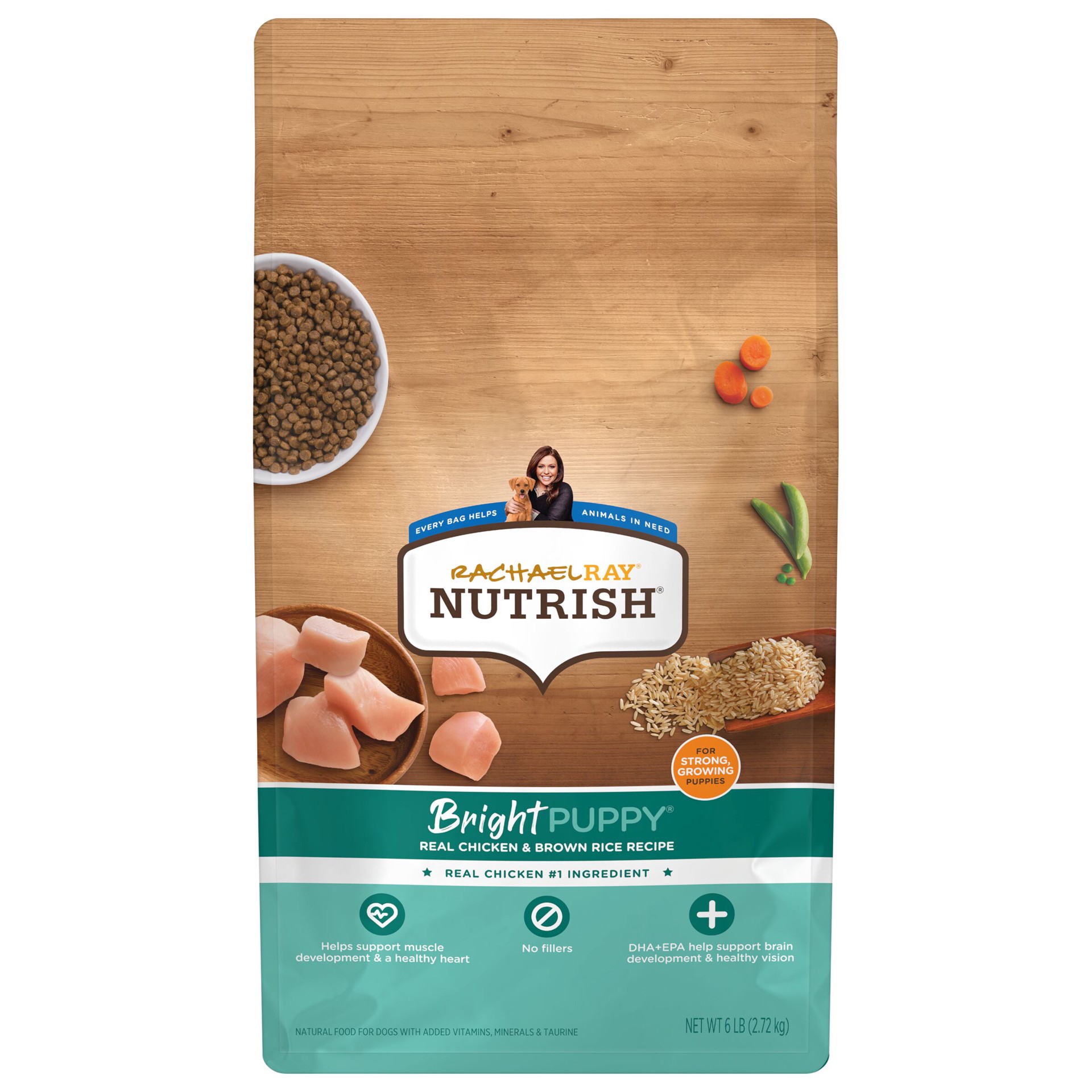 slide 1 of 8, Rachael Ray Nutrish Bright Puppy Real Chicken & Brown Rice Recipe Dry Dog Food, 6 lb. Bag, 6 lb