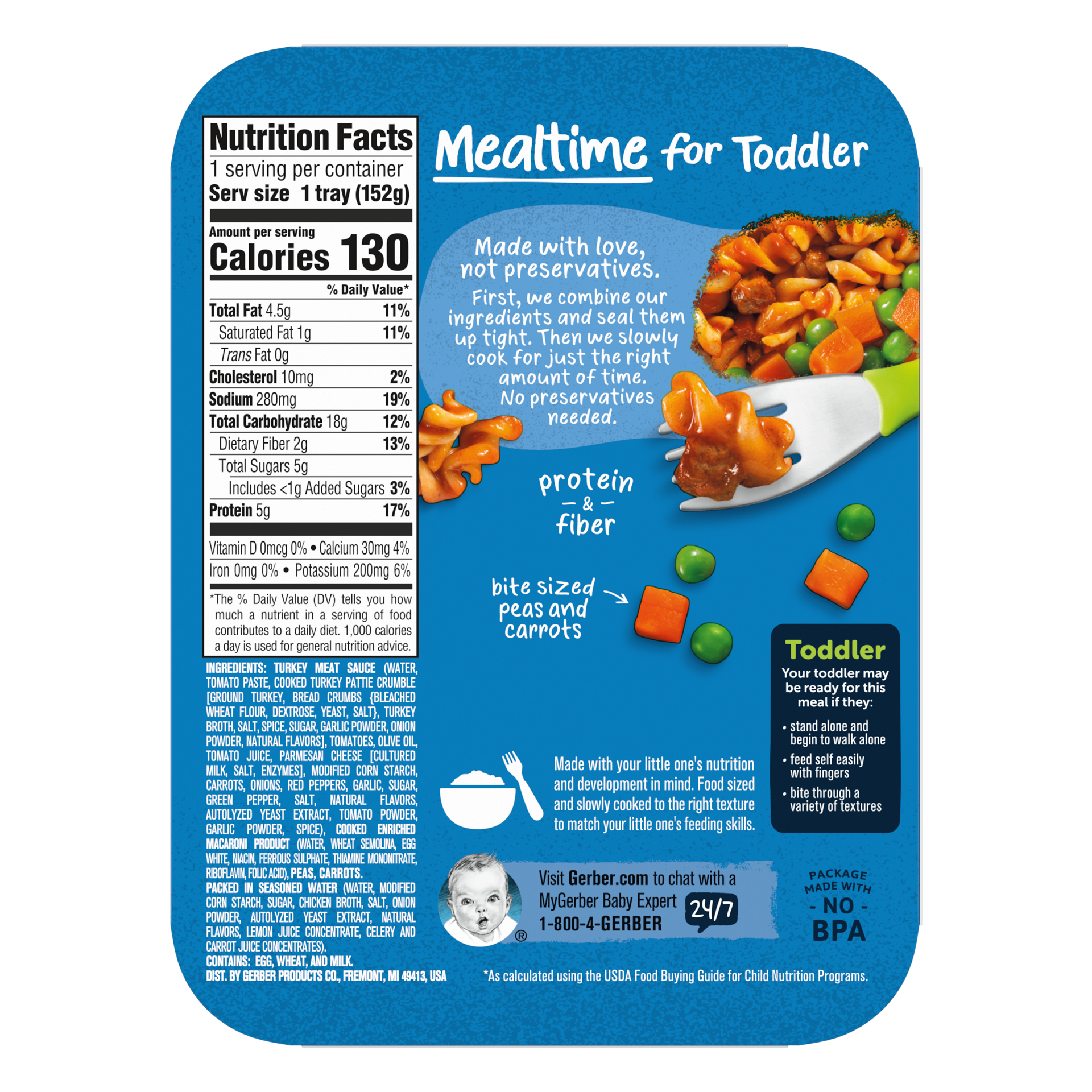 slide 4 of 5, GERBER PRODUCTS COMPANY Gerber Mealtime for Toddler Spiral Pasta in Turkey Meat Sauce Sleeve R052 NET WT 6.67 OZ (189g), 6.67 oz