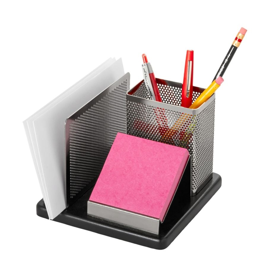 slide 2 of 2, Rolodex Distinctions Punched Metal And Wood Desk Organizer, Black/Pewter, 1 ct