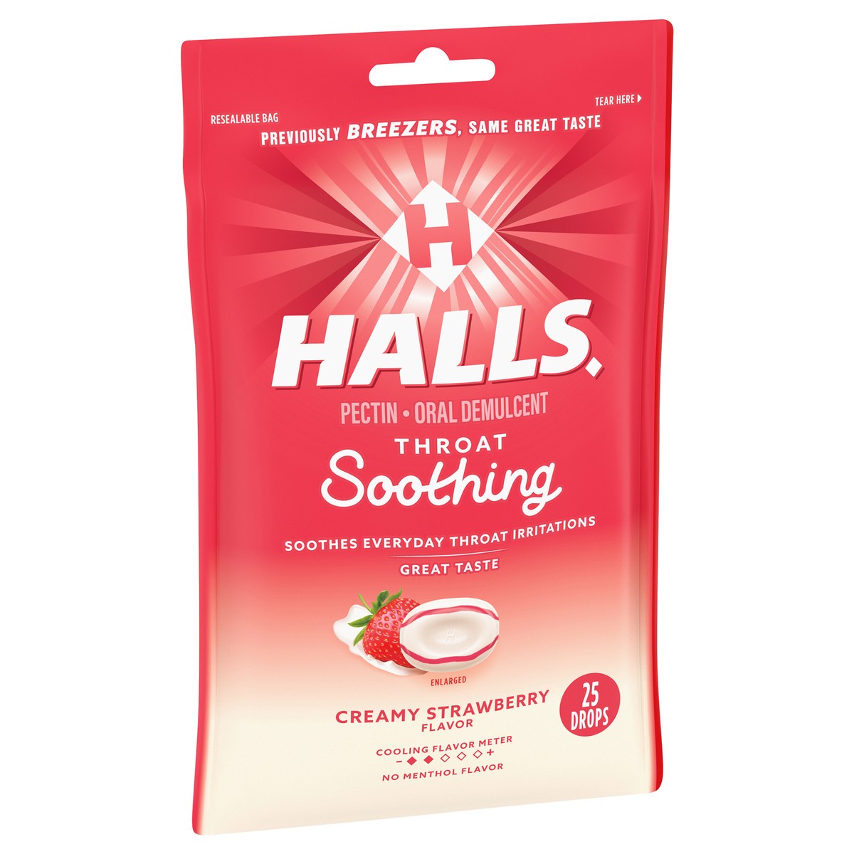 slide 8 of 9, HALLS Throat Soothing (Formerly HALLS Breezers) Creamy Strawberry Throat Drops, 25 Drops, 0.19 lb