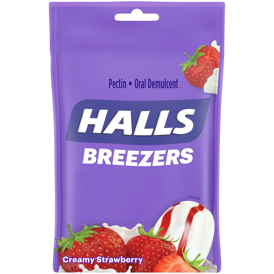 slide 2 of 5, Halls Breezers Creamy Strawberry Flavor Cough Drops, 25 ct