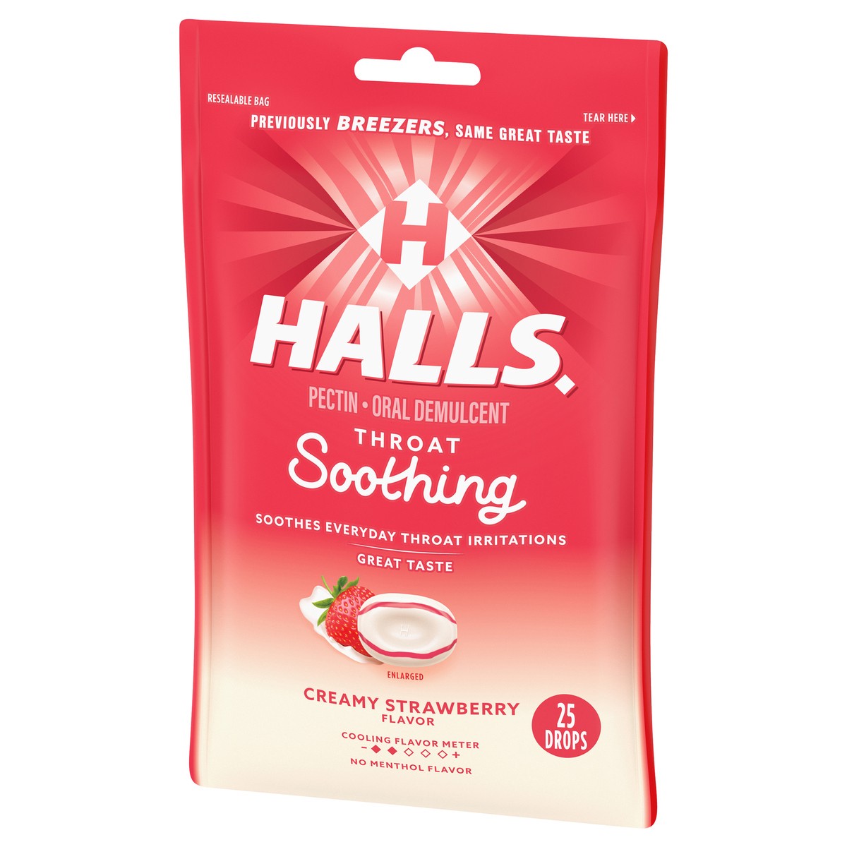 slide 5 of 9, HALLS Throat Soothing (Formerly HALLS Breezers) Creamy Strawberry Throat Drops, 25 Drops, 0.19 lb