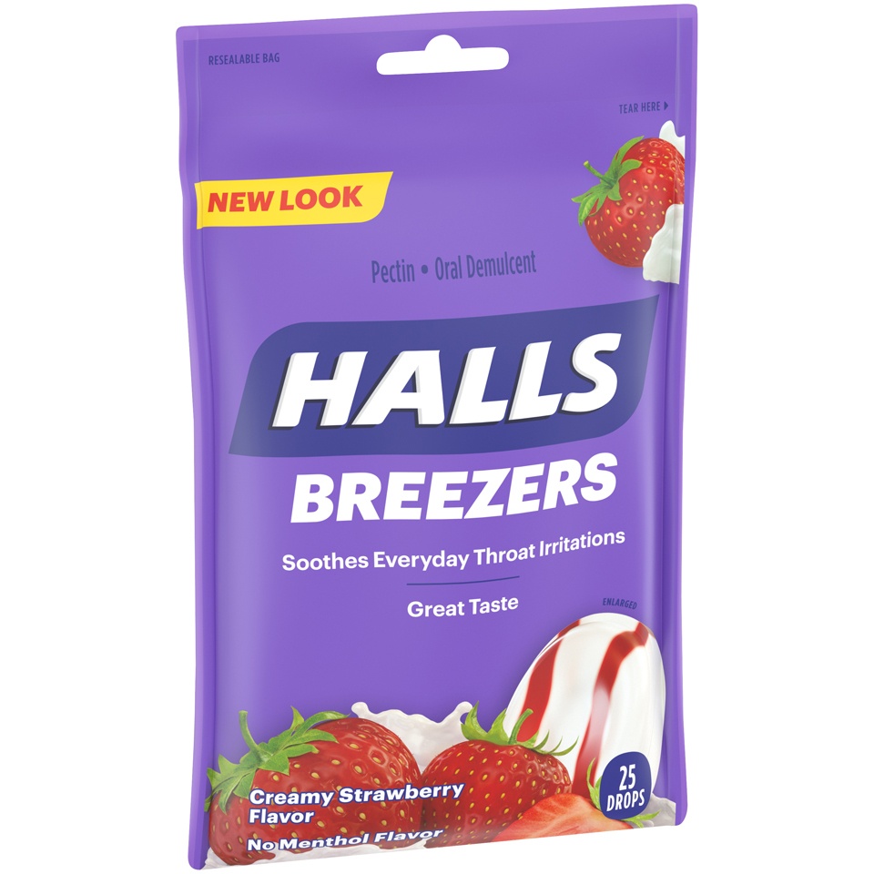 slide 3 of 5, Halls Breezers Creamy Strawberry Flavor Cough Drops, 25 ct