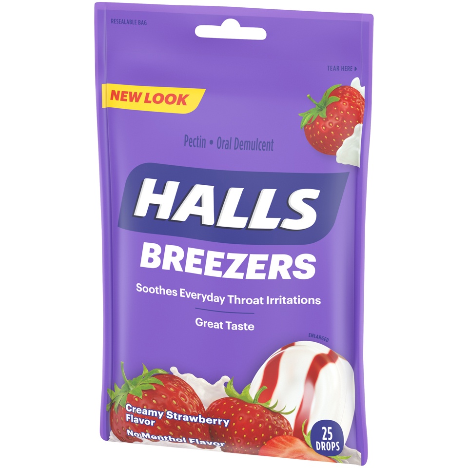 slide 4 of 5, Halls Breezers Creamy Strawberry Flavor Cough Drops, 25 ct