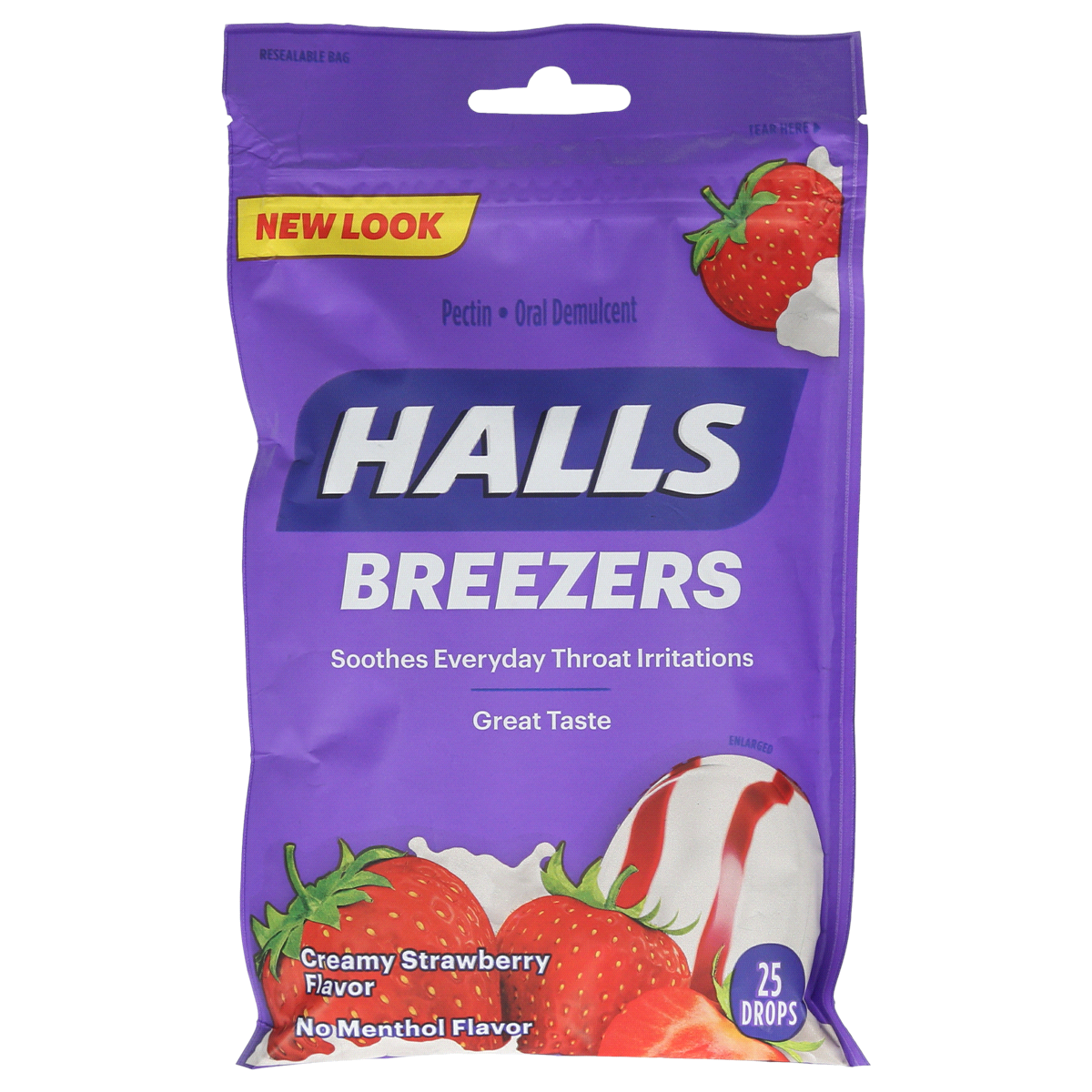 slide 1 of 5, Halls Breezers Creamy Strawberry Flavor Cough Drops, 25 ct