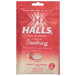 HALLS Throat Soothing (Formerly HALLS Breezers) Creamy Strawberry Throat Drops, 25 Drops
