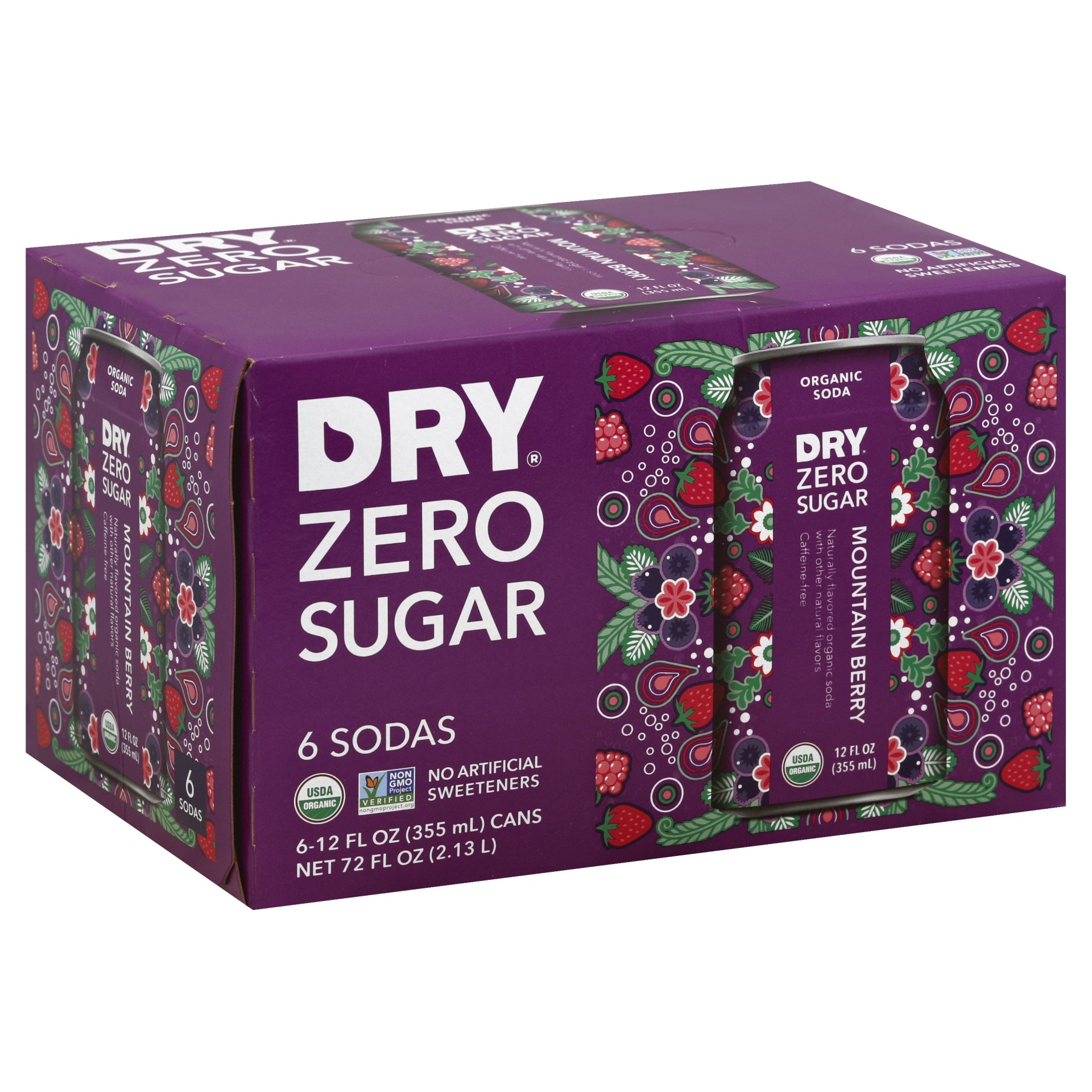 slide 1 of 1, DRY Zero Sugar Organic Soda Mountain Berry, 6 ct; 12 fl oz