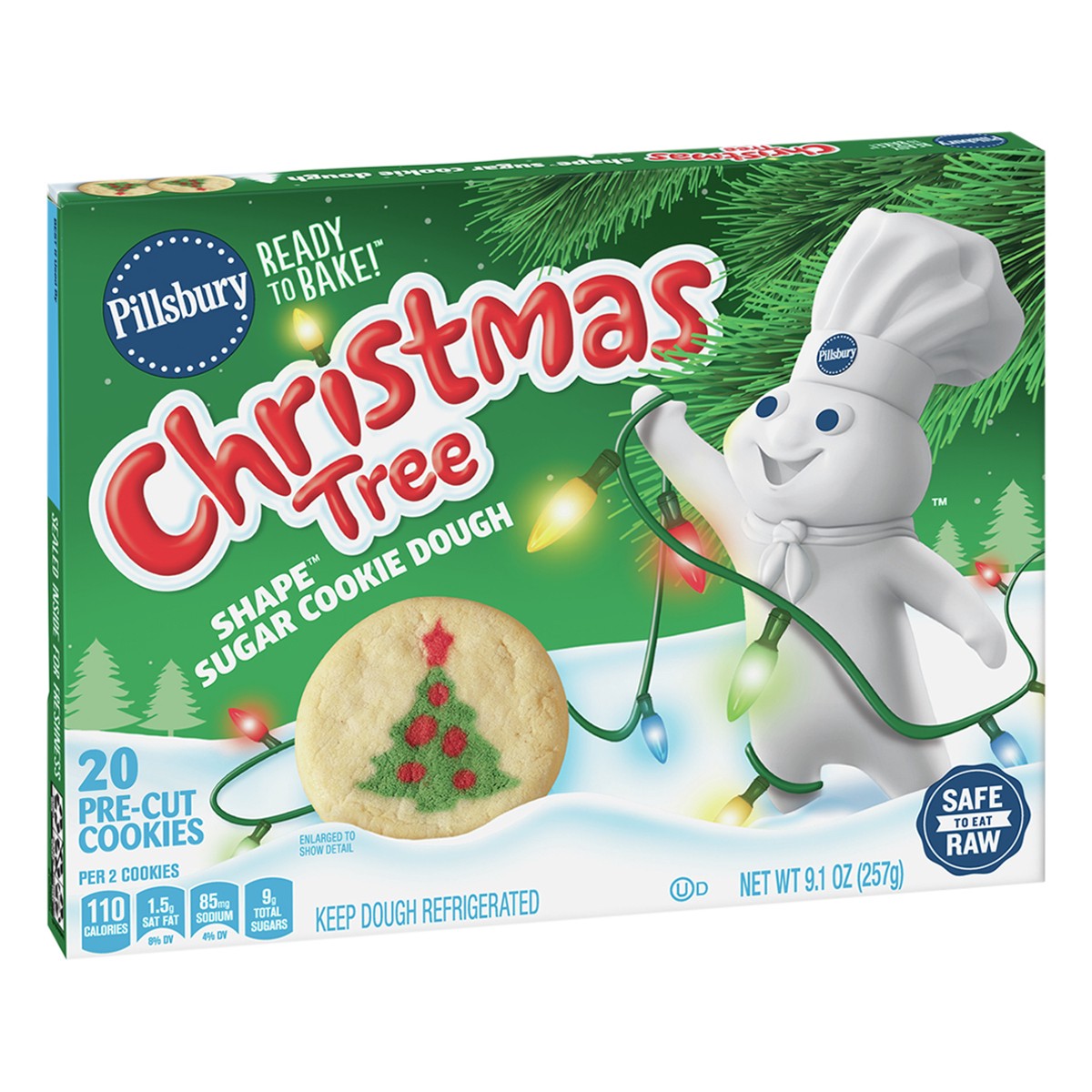 slide 5 of 9, Pillsbury Ready-to-Bake Christmas Tree Shape Sugar Cookie Dough - 9.1oz/20ct, 20 ct: 9.1 oz
