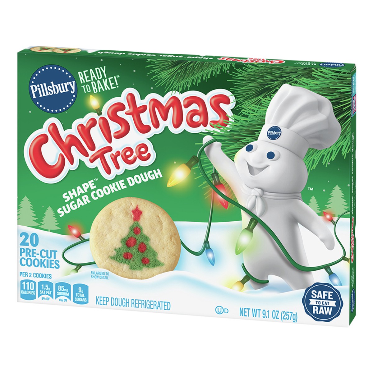 slide 2 of 9, Pillsbury Ready-to-Bake Christmas Tree Shape Sugar Cookie Dough - 9.1oz/20ct, 20 ct: 9.1 oz