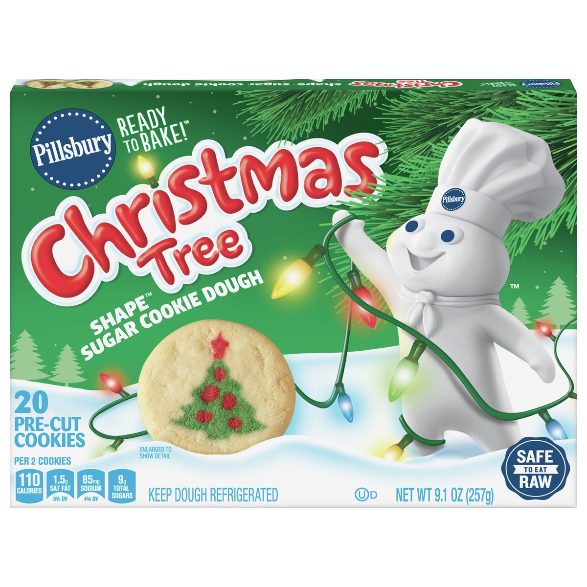 slide 1 of 9, Pillsbury Shape Christmas Tree Sugar Cookie Dough, 20 ct., 9.1 oz., 20 ct