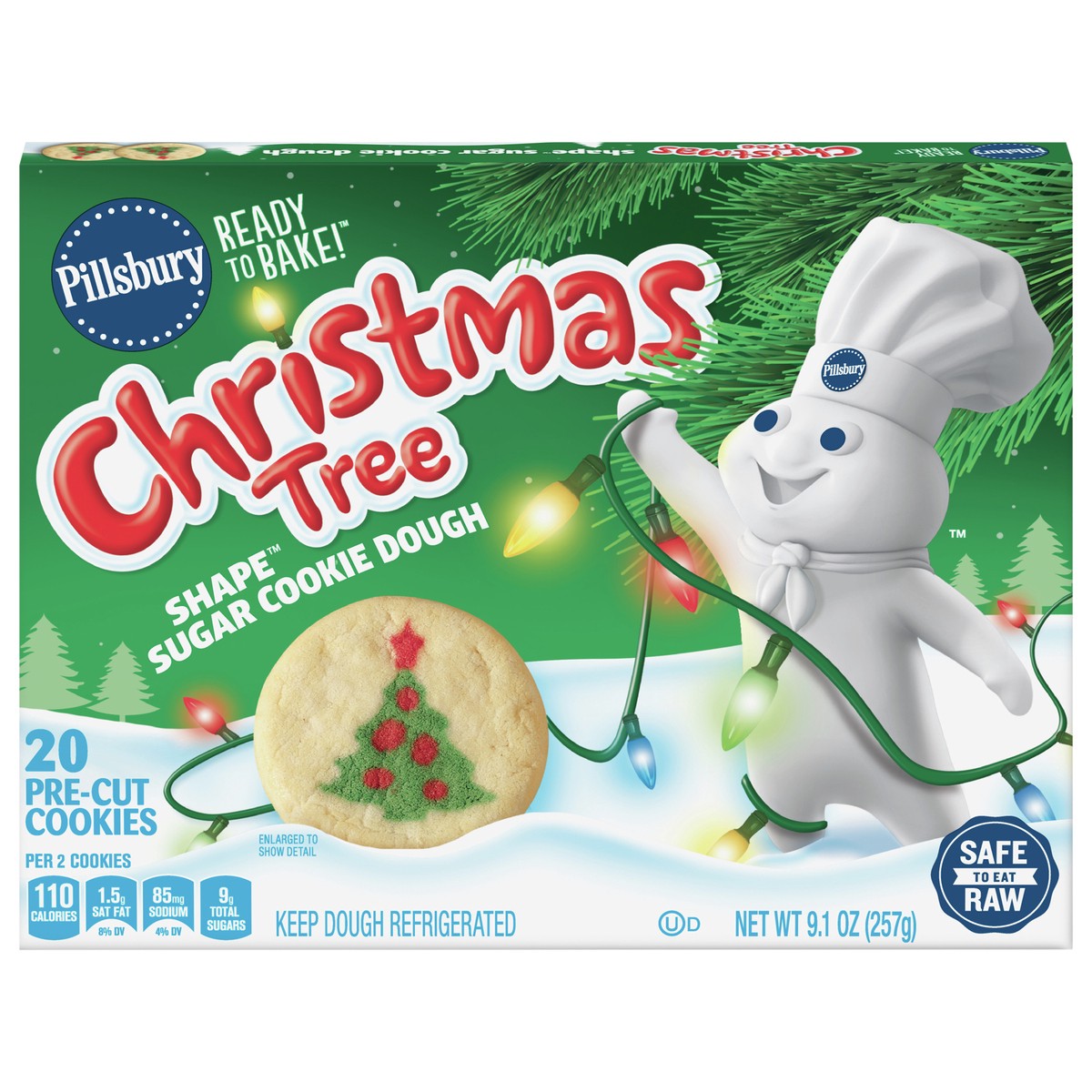 slide 1 of 9, Pillsbury Shape Christmas Tree Sugar Cookie Dough, 20 ct., 9.1 oz., 20 ct